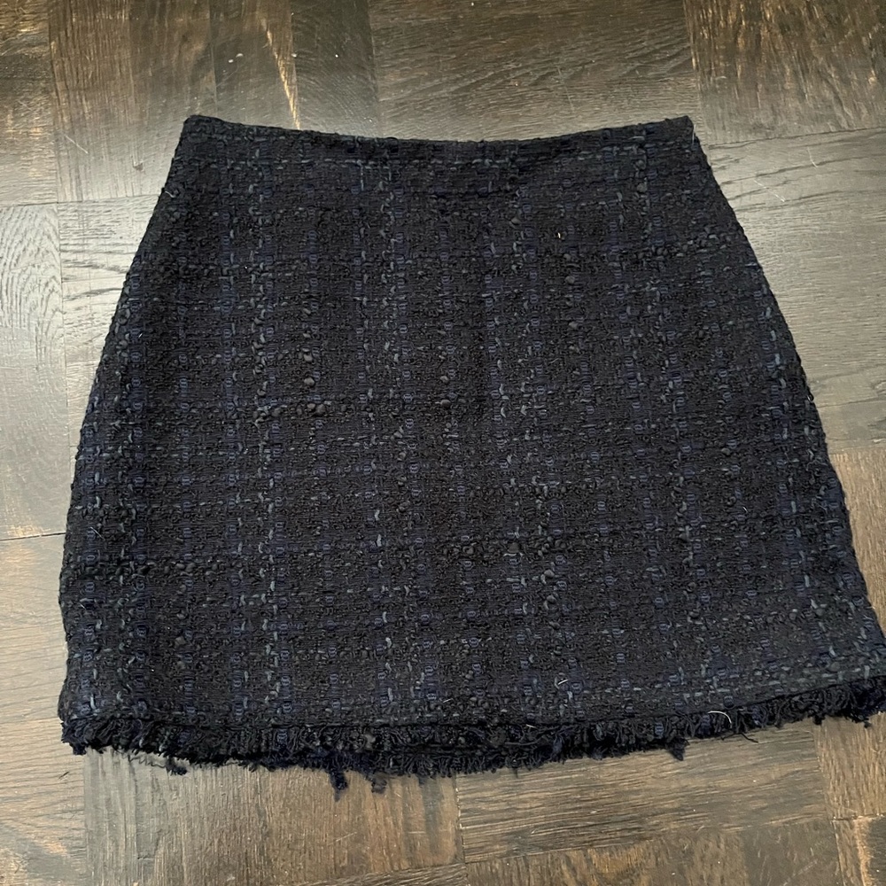 Size 4 Blue Express Navy Tweed A-Line Skirt with Frayed Hem